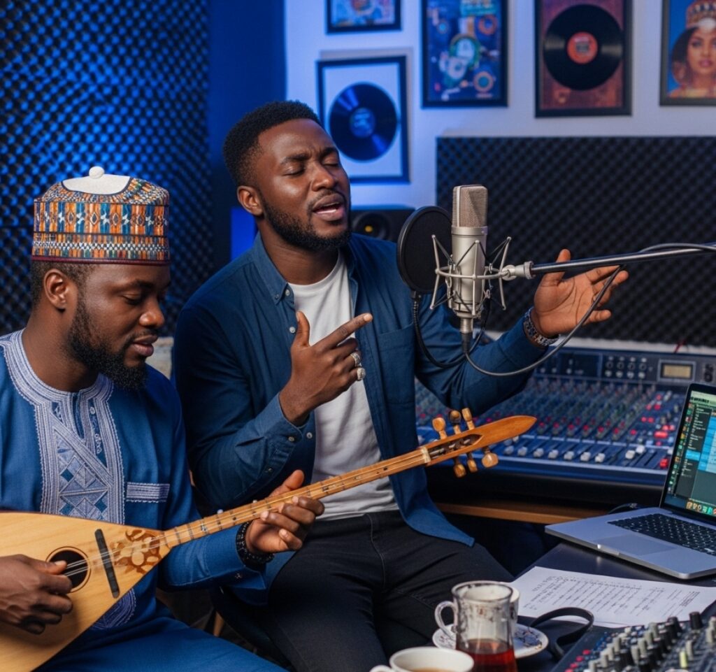 Hausa artists collaborating in studio