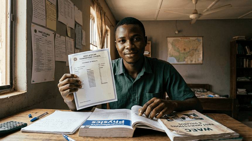 musa holding his waec result ffiejdjf higgb bjkkn nkkkbv hffhjn njhfdfb khff mhfhh